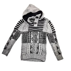 Men's Black and White Hooded Sweater
